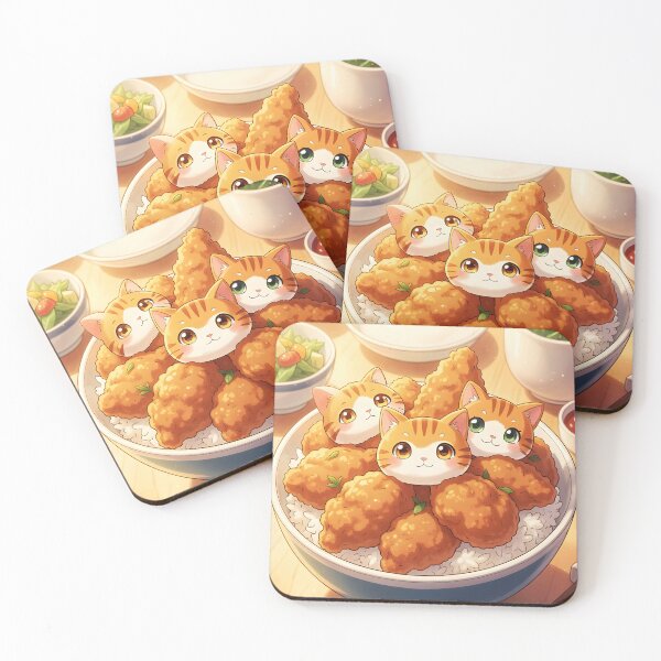 Item preview, Orange Tabby Cat Dumplings in Fried Chicken Rice Bowl – Cute Anime Food Illustration designed and sold by EmeraldeaArt.