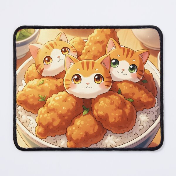 Item preview, Orange Tabby Cat Dumplings in Fried Chicken Rice Bowl – Cute Anime Food Illustration designed and sold by EmeraldeaArt.