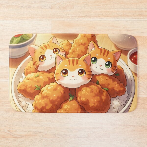 Item preview, Orange Tabby Cat Dumplings in Fried Chicken Rice Bowl – Cute Anime Food Illustration designed and sold by EmeraldeaArt.