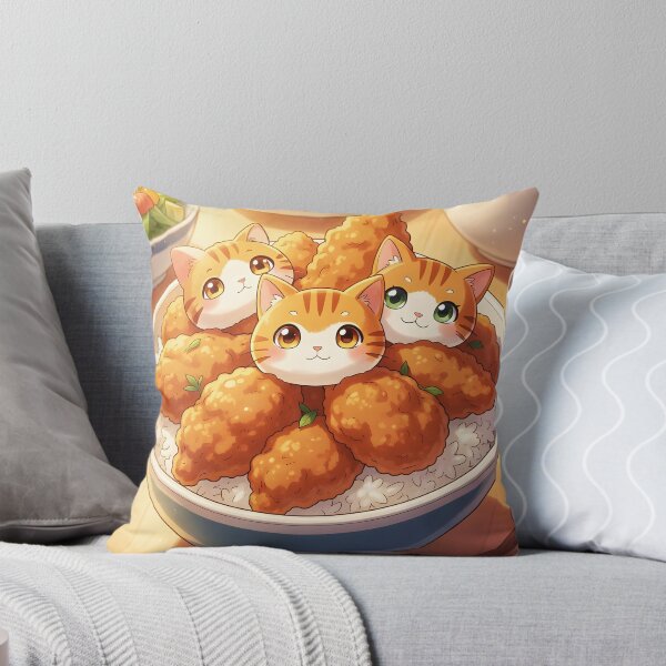 Item preview, Orange Tabby Cat Dumplings in Fried Chicken Rice Bowl – Cute Anime Food Illustration designed and sold by EmeraldeaArt.
