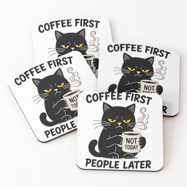 Item preview, Coffee First People Later Grumpy Black Cat Funny Coffee Design designed and sold by R-B-Colors.