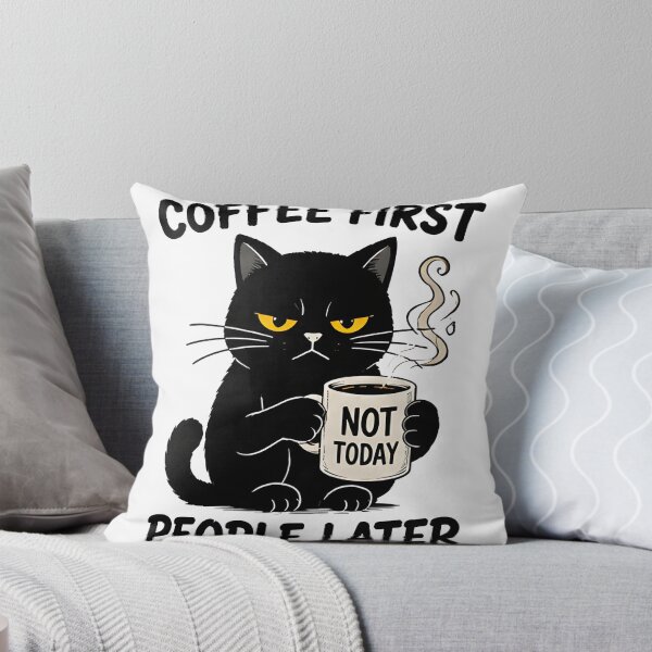 Item preview, Coffee First People Later Grumpy Black Cat Funny Coffee Design designed and sold by R-B-Colors.