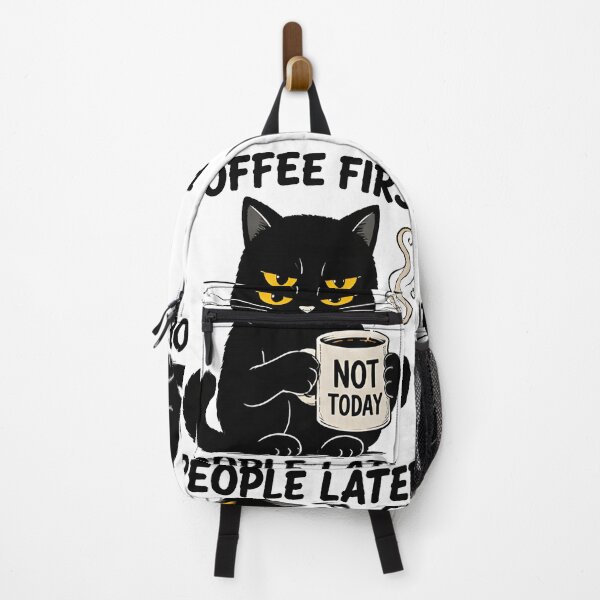 Item preview, Coffee First People Later Grumpy Black Cat Funny Coffee Design designed and sold by R-B-Colors.