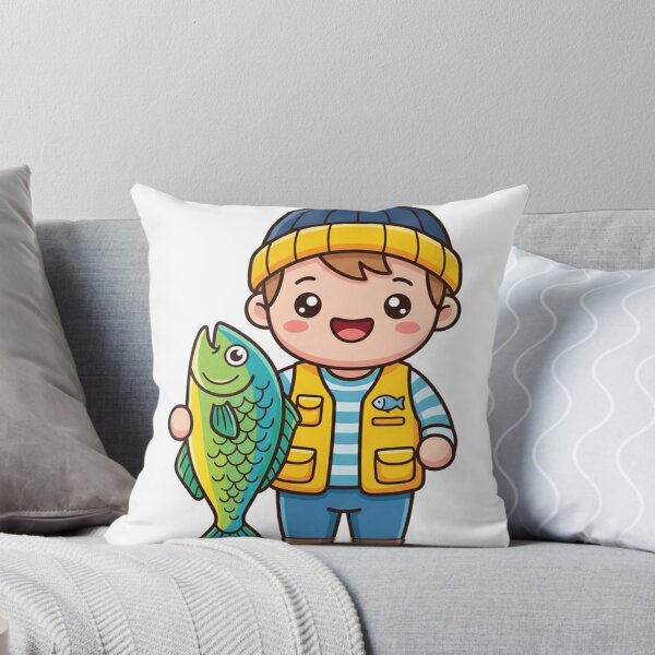 Item preview, Cute Angler Boy with Fish Kawaii designed and sold by BoosterShop.