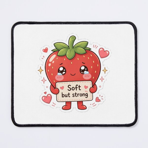 Item preview, Soft But Strong Cute Strawberry Kawaii Sticker designed and sold by InkWanderStudio.