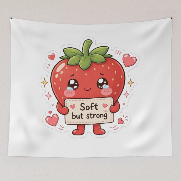 Item preview, Soft But Strong Cute Strawberry Kawaii Sticker designed and sold by InkWanderStudio.