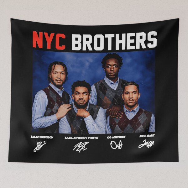 Item preview, Nyc Brothers Jalen Brunson Karl-Anthony Towns OG Anunoby Josh Hart Basketball Fan designed and sold by CalyZOam99.