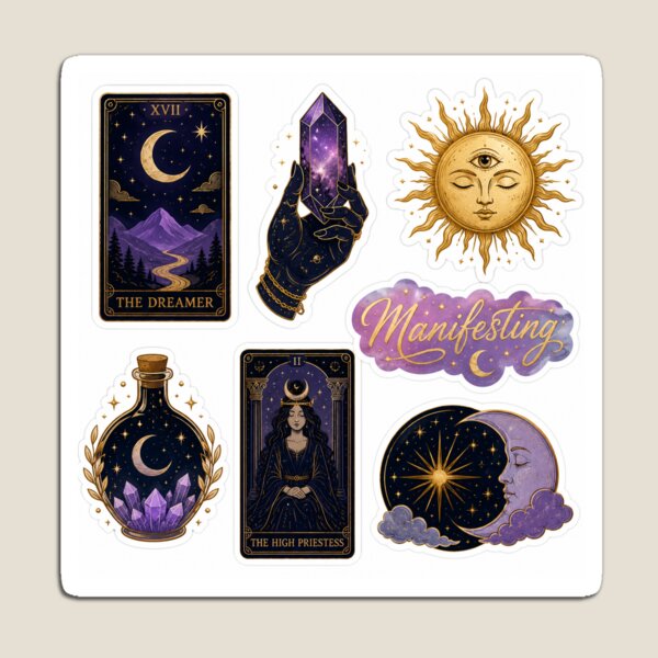 Item preview, Modern Celestial Tarot Card Sticker Sheet - Mystic Moon & Gold Manifestation Decals designed and sold by SlapHappyArt.