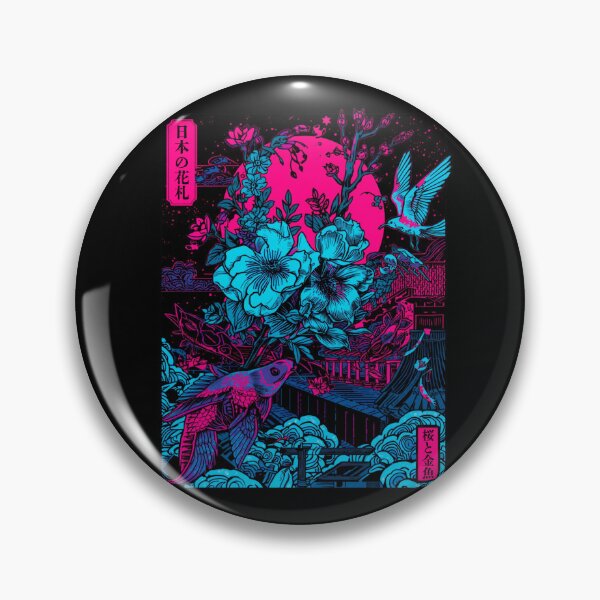 Item preview, Japanese Hanafuda — Neon Sakura & Goldfish Art Print designed and sold by kummo-0319.