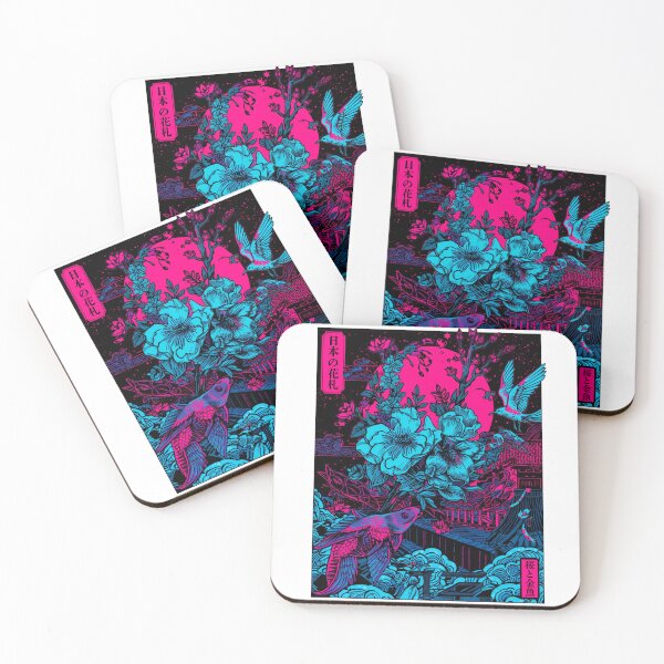 Item preview, Japanese Hanafuda — Neon Sakura & Goldfish Art Print designed and sold by kummo-0319.