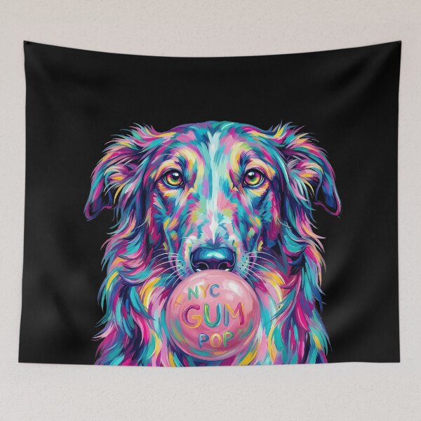 Item preview, Pop Art Dog Blowing Bubble Gum - Neon Colorful Collie designed and sold by Pfotenfaden.