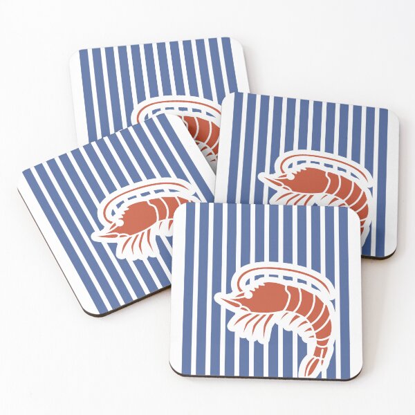 Item preview, Retro Coastal Blue Stripe Shrimp Illustration designed and sold by SoftAuraStudi0.