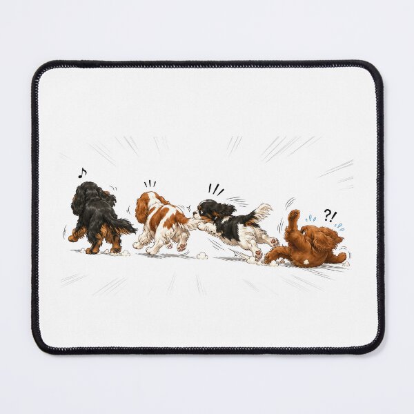 Item preview, Funny Cavalier King Charles Spaniel Puppies Chasing Train Art designed and sold by SakuraWaStyle.