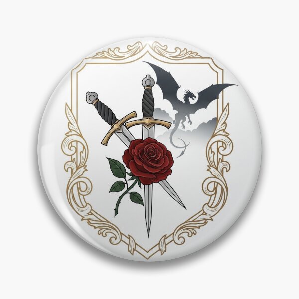 Item preview, Romantasy Crest Crossed Daggers Rose and Dragon Emblem designed and sold by Stickers-maker2.