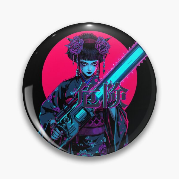 Item preview, Kiken — Cyberpunk Geisha with Neon Chainsaw Art Print designed and sold by kummo-0319.