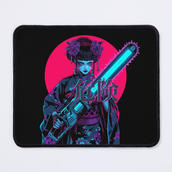 Item preview, Kiken — Cyberpunk Geisha with Neon Chainsaw Art Print designed and sold by kummo-0319.
