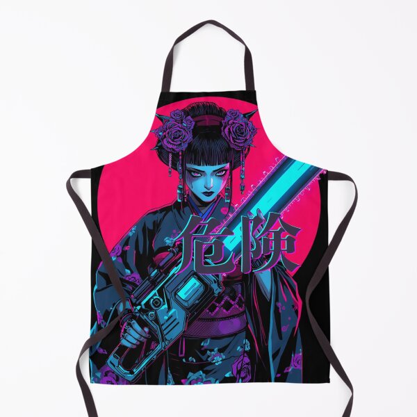 Item preview, Kiken — Cyberpunk Geisha with Neon Chainsaw Art Print designed and sold by kummo-0319.