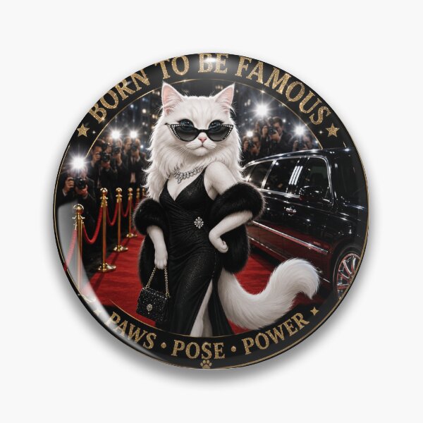 Item preview, Born To Be Famous – Glamorous White Cat Red Carpet Design designed and sold by AstraDrip Studio.