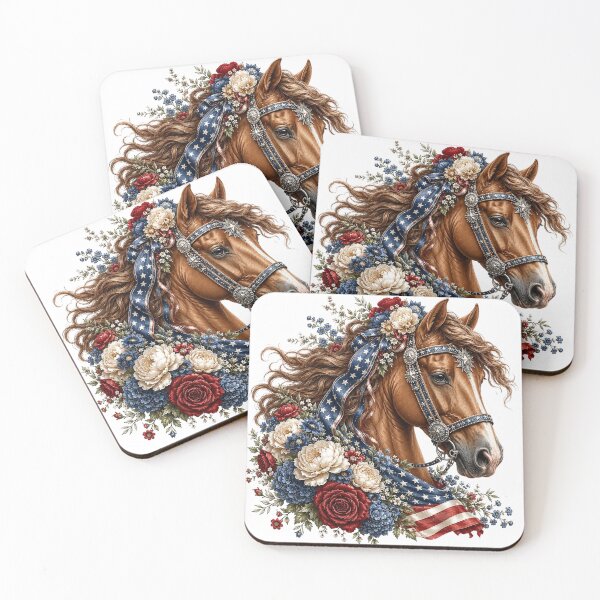 Item preview, Patriotic White Horse with Flowers designed and sold by PetalGarden.