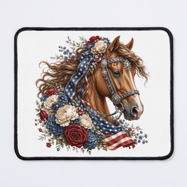 Item preview, Patriotic White Horse with Flowers designed and sold by PetalGarden.