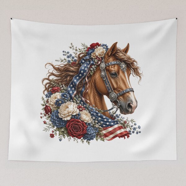 Item preview, Patriotic White Horse with Flowers designed and sold by PetalGarden.