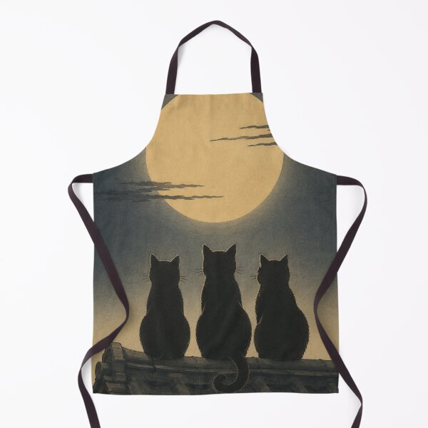 Item preview, Three Cats Watching the Full Moon Art Print – Tsukimi, Vintage Japanese Woodblock Style Yokai Nights No. 3 designed and sold by Planthem.