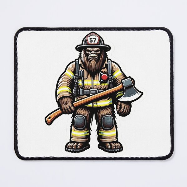 Item preview, Bigfoot as a firefighter in bunker gear with an ax designed and sold by BrinaandPops.