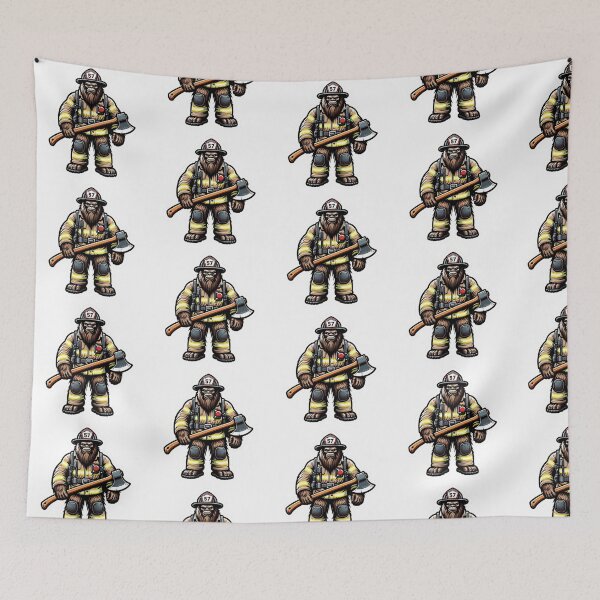 Item preview, Bigfoot as a firefighter in bunker gear with an ax designed and sold by BrinaandPops.