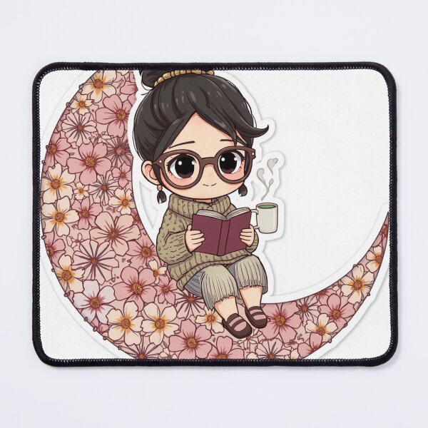 Item preview, Aesthetic Cozy Bookworm Chibi – Flower Moon Fantasy designed and sold by Stickers-maker2.