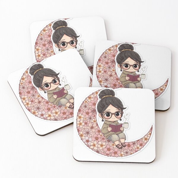 Item preview, Aesthetic Cozy Bookworm Chibi – Flower Moon Fantasy designed and sold by Stickers-maker2.