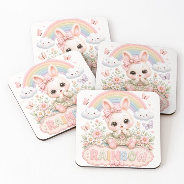 Item preview, Pastel Rainbow Bunny Coquette Illustration | Cute Kawaii Rabbit Under Rainbow | Cottagecore Rainbow Bunny Art designed and sold by looplandger.