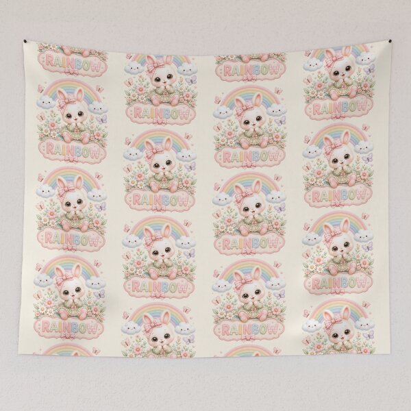 Item preview, Pastel Rainbow Bunny Coquette Illustration | Cute Kawaii Rabbit Under Rainbow | Cottagecore Rainbow Bunny Art designed and sold by looplandger.