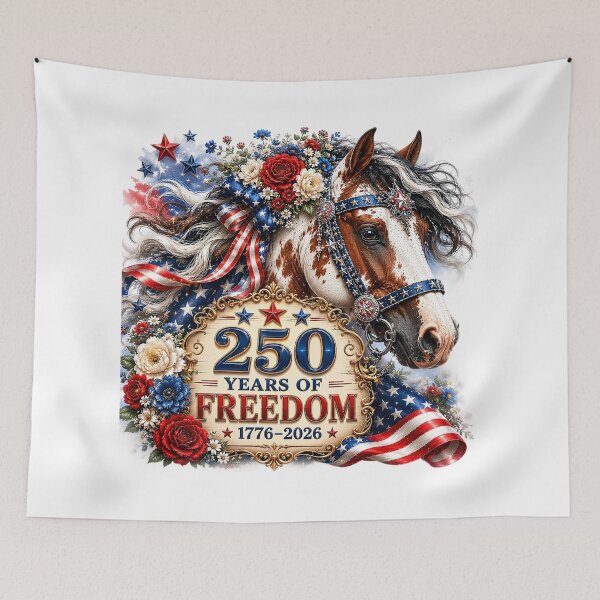 Item preview, Patriotic White Horse with Flowers | designed and sold by PetalGarden.