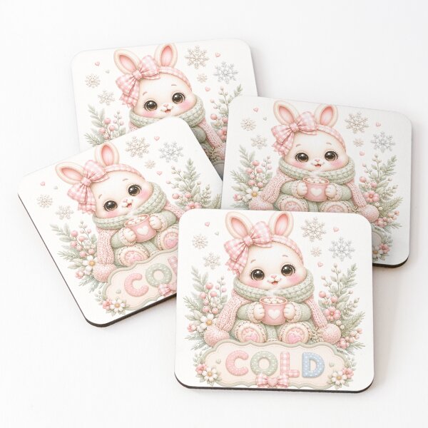 Item preview, Cold Winter Bunny | Cute Kawaii Rabbit with Hot Cocoa | Pastel Coquette Winter Bunny Illustration designed and sold by looplandger.