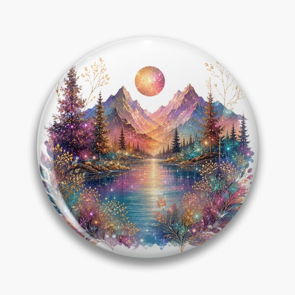 Item preview, Celestial Mountain Lake Watercolor Sparkle Landscape Art designed and sold by KireaDesigns.