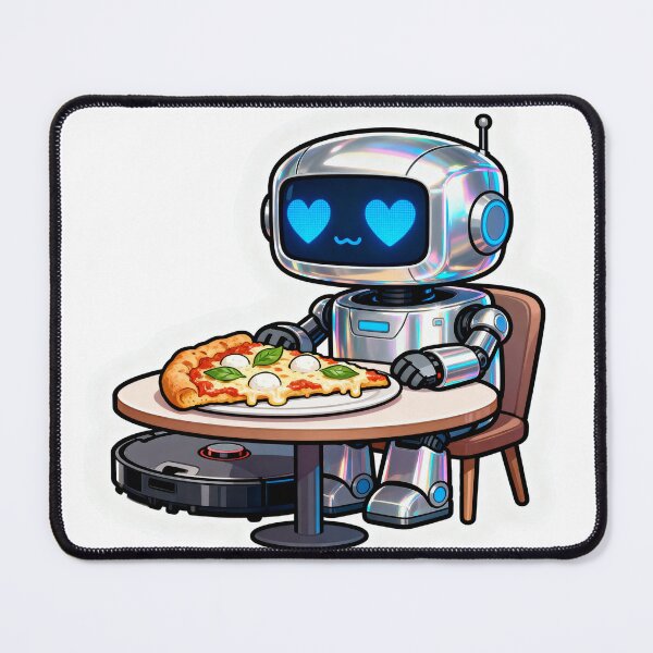 Item preview, Robot Vacuum Pizza Date – Funny Romantic Pizza Dinner Meme designed and sold by OksArtStudio.