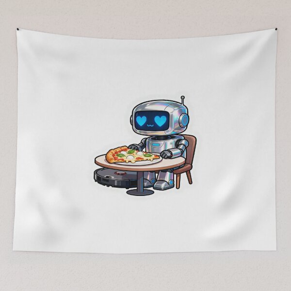 Item preview, Robot Vacuum Pizza Date – Funny Romantic Pizza Dinner Meme designed and sold by OksArtStudio.