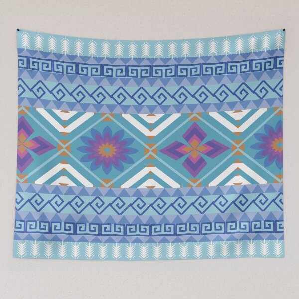 Item preview, Blue Geometric Floral Tribal Seamless Pattern Background with Ethnic Ornamental Design designed and sold by Ei-Ei.