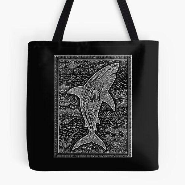 Item preview, Dreamtime Apex: Aboriginal Style White Shark Art Print designed and sold by FreiherrPK.