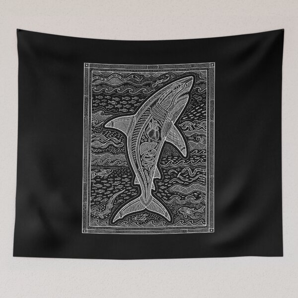 Item preview, Dreamtime Apex: Aboriginal Style White Shark Art Print designed and sold by FreiherrPK.