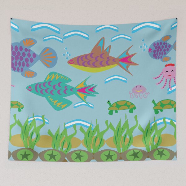 Item preview, Cute Underwater Marine Life Seamless Pattern with Fish Turtle Octopus and Seaweed designed and sold by Ei-Ei.