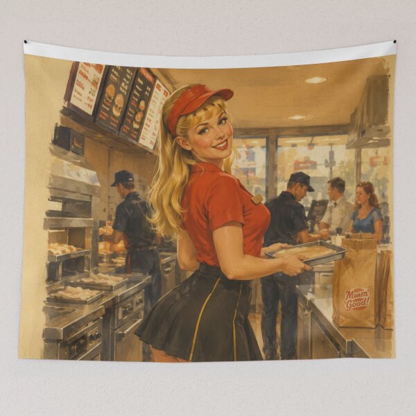 Item preview, Retro Fast Food Pinup – Vintage Diner Girl Americana Style designed and sold by Cosplayvintage.