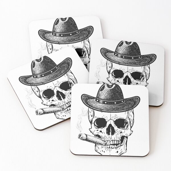 Item preview, Outlaw Cowboy Skull Smoking Cigar - Traditional Blackwork Tattoo Art designed and sold by MedusaGialla.