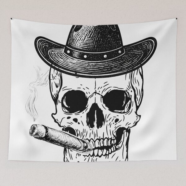 Item preview, Outlaw Cowboy Skull Smoking Cigar - Traditional Blackwork Tattoo Art designed and sold by MedusaGialla.