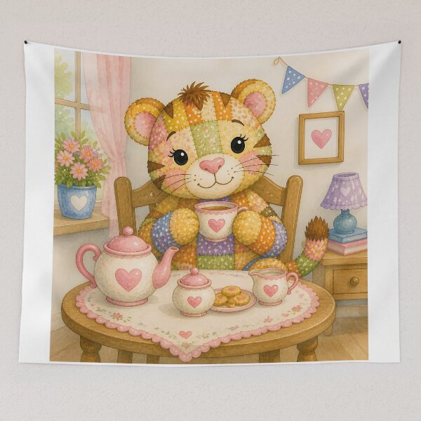 Item preview, Patchwork Tiger Tea Party designed and sold by Shelley Loewnau-Jones Studio.