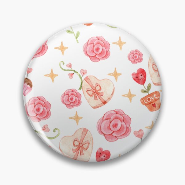 Item preview, Romantic watercolor Valentine pattern featuring heart-shaped gift boxes, pink flowers, cupcakes, tiny hearts, stars, and whimsical floral vines designed and sold by SashaZinch.
