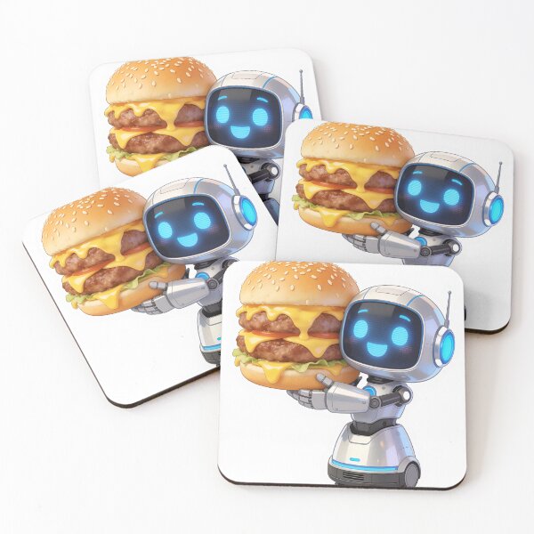Item preview, Juicy Double Patty Burger – Funny Cartoon Food with Cute Robot designed and sold by OksArtStudio.