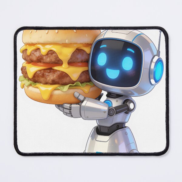 Item preview, Juicy Double Patty Burger – Funny Cartoon Food with Cute Robot designed and sold by OksArtStudio.