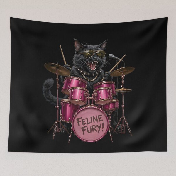 Item preview, Feline Fury Cat Drummer | Funny Black Cat Playing Drums | Gift for Cat Lovers and Drummers designed and sold by thoughtswear.