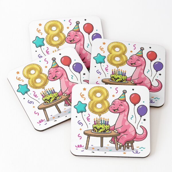 Item preview, 8th dino birthday pink long neck  designed and sold by Tronstell.